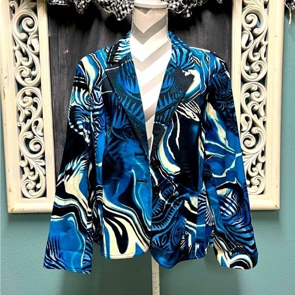 La Vita Blue and White Animal print Blazer - Picture 1 of 8